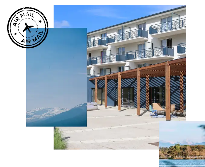 Composition hôtel Best of Both et paysages montagne et lac